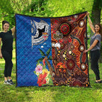 Fiji and Australia Together Quilt Fijian Tapa Plants with Kangaroo and Aboriginal - Aussie Hoodie