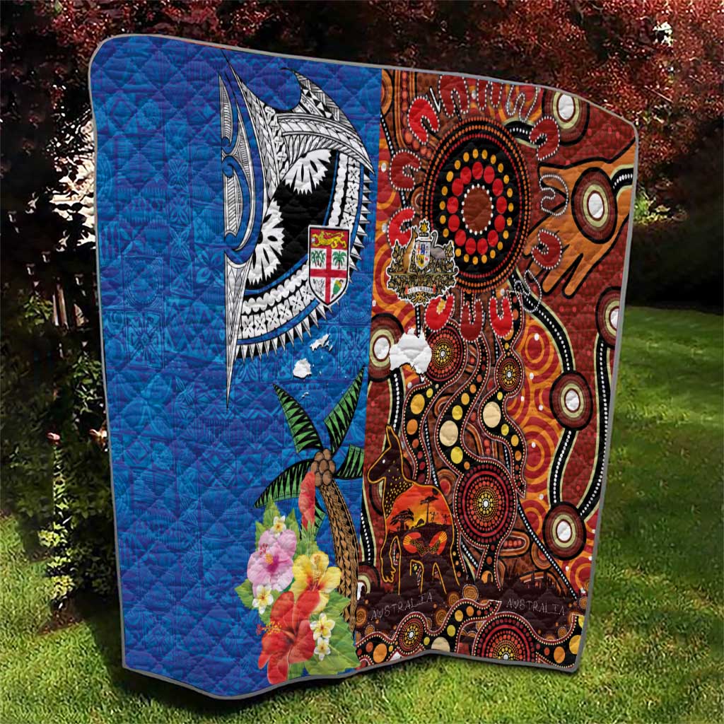 Fiji and Australia Together Quilt Fijian Tapa Plants with Kangaroo and Aboriginal - Aussie Hoodie