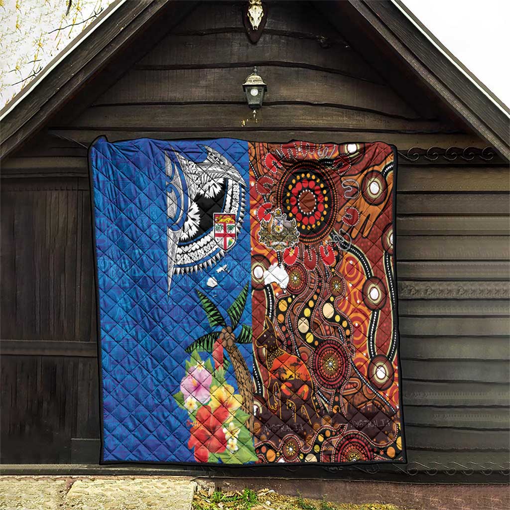 Fiji and Australia Together Quilt Fijian Tapa Plants with Kangaroo and Aboriginal - Aussie Hoodie
