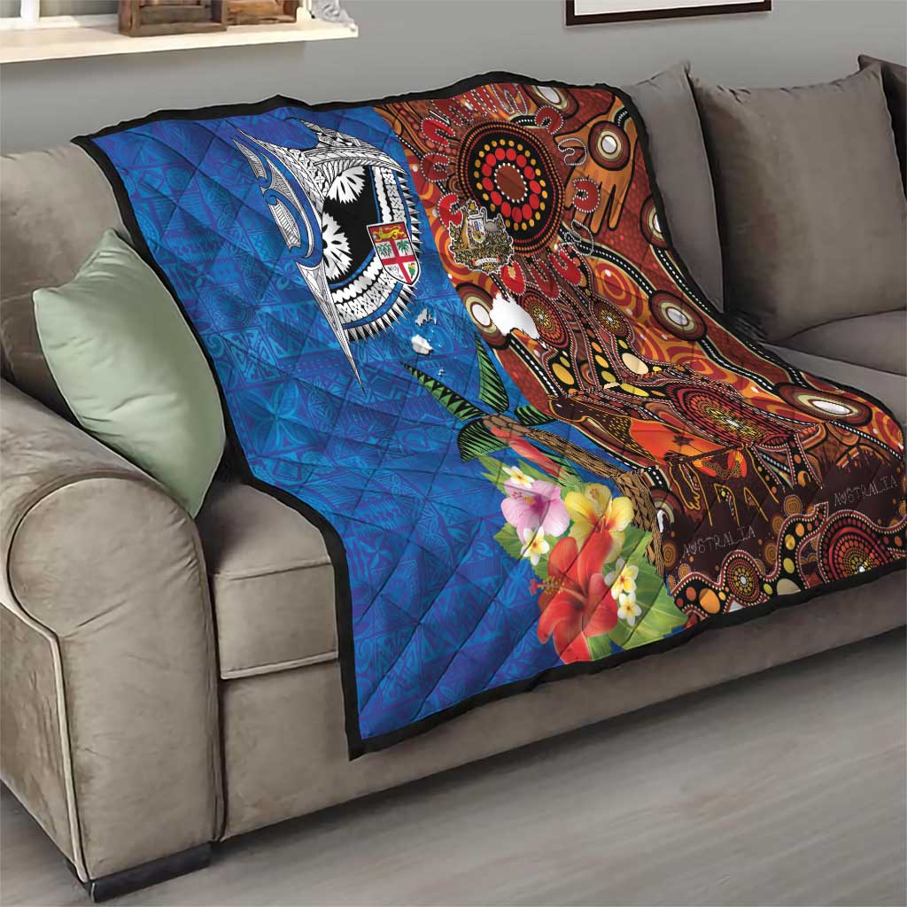 Fiji and Australia Together Quilt Fijian Tapa Plants with Kangaroo and Aboriginal - Aussie Hoodie