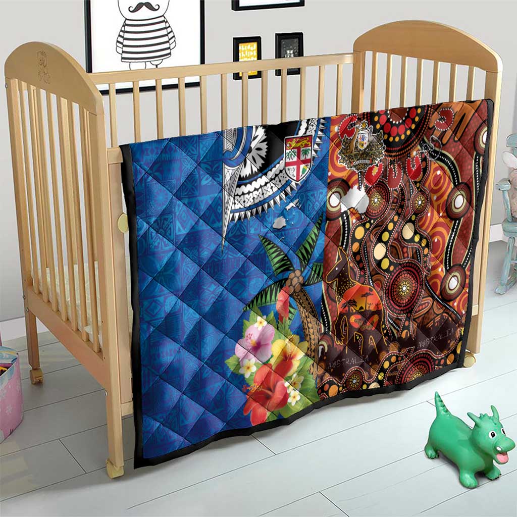 Fiji and Australia Together Quilt Fijian Tapa Plants with Kangaroo and Aboriginal - Aussie Hoodie