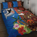 Fiji and Australia Together Quilt Bed Set Fijian Tapa Plants with Kangaroo and Aboriginal - Aussie Hoodie