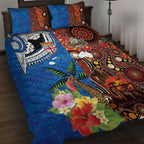 Fiji and Australia Together Quilt Bed Set Fijian Tapa Plants with Kangaroo and Aboriginal - Aussie Hoodie
