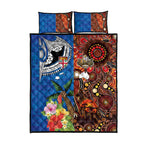 Fiji and Australia Together Quilt Bed Set Fijian Tapa Plants with Kangaroo and Aboriginal - Aussie Hoodie