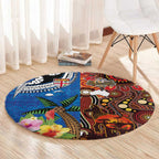 Fiji and Australia Together Round Carpet Fijian Tapa Plants with Kangaroo and Aboriginal - Aussie Hoodie