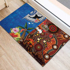 Fiji and Australia Together Rubber Doormat Fijian Tapa Plants with Kangaroo and Aboriginal - Aussie Hoodie
