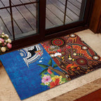 Fiji and Australia Together Rubber Doormat Fijian Tapa Plants with Kangaroo and Aboriginal - Aussie Hoodie
