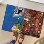 Fiji and Australia Together Rubber Doormat Fijian Tapa Plants with Kangaroo and Aboriginal - Aussie Hoodie