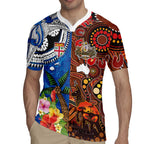 Fiji and Australia Together Rugby Jersey Fijian Tapa Plants with Kangaroo and Aboriginal - Aussie Hoodie