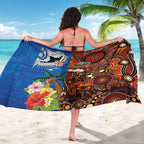 Fiji and Australia Together Sarong Fijian Tapa Plants with Kangaroo and Aboriginal - Aussie Hoodie
