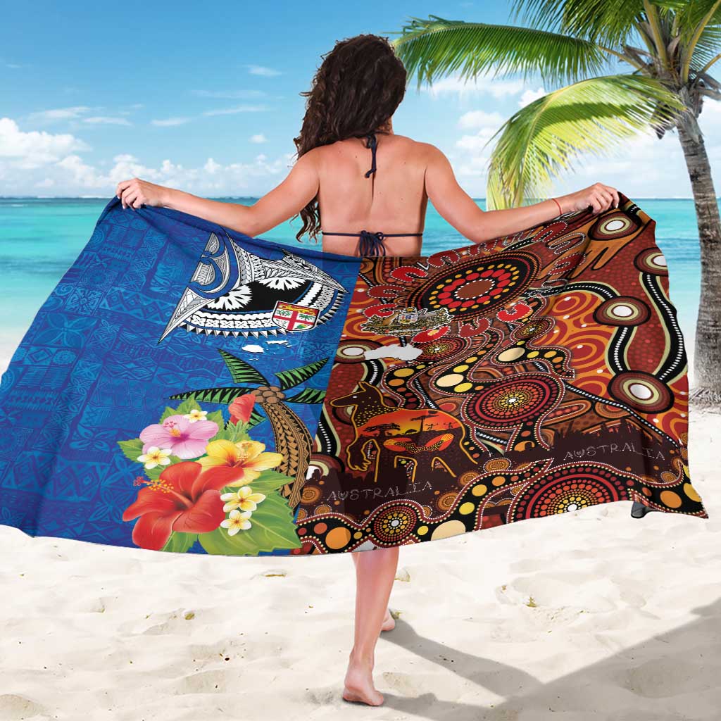 Fiji and Australia Together Sarong Fijian Tapa Plants with Kangaroo and Aboriginal - Aussie Hoodie