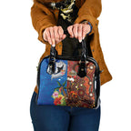 Fiji and Australia Together Shoulder Handbag Fijian Tapa Plants with Kangaroo and Aboriginal - Aussie Hoodie