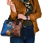 Fiji and Australia Together Shoulder Handbag Fijian Tapa Plants with Kangaroo and Aboriginal - Aussie Hoodie