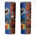 Fiji and Australia Together Skinny Tumbler Fijian Tapa Plants with Kangaroo and Aboriginal - Aussie Hoodie