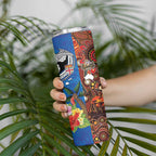 Fiji and Australia Together Skinny Tumbler Fijian Tapa Plants with Kangaroo and Aboriginal - Aussie Hoodie