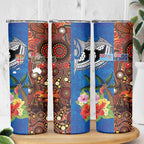 Fiji and Australia Together Skinny Tumbler Fijian Tapa Plants with Kangaroo and Aboriginal - Aussie Hoodie