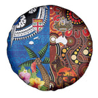 Fiji and Australia Together Spare Tire Cover Fijian Tapa Plants with Kangaroo and Aboriginal - Aussie Hoodie