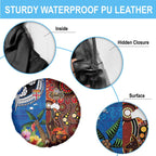 Fiji and Australia Together Spare Tire Cover Fijian Tapa Plants with Kangaroo and Aboriginal - Aussie Hoodie