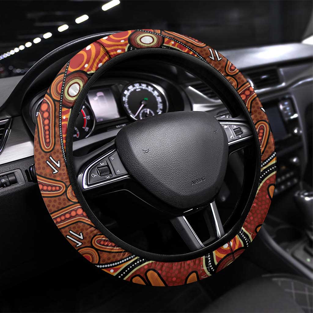 Fiji and Australia Together Steering Wheel Cover Fijian Tapa Plants with Kangaroo and Aboriginal - Aussie Hoodie