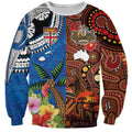 Fiji and Australia Together Sweatshirt Fijian Tapa Plants with Kangaroo and Aboriginal - Aussie Hoodie