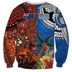 Fiji and Australia Together Sweatshirt Fijian Tapa Plants with Kangaroo and Aboriginal - Aussie Hoodie