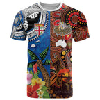 Fiji and Australia Together T Shirt Fijian Tapa Plants with Kangaroo and Aboriginal - Aussie Hoodie
