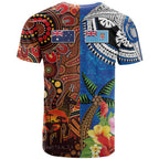 Fiji and Australia Together T Shirt Fijian Tapa Plants with Kangaroo and Aboriginal - Aussie Hoodie