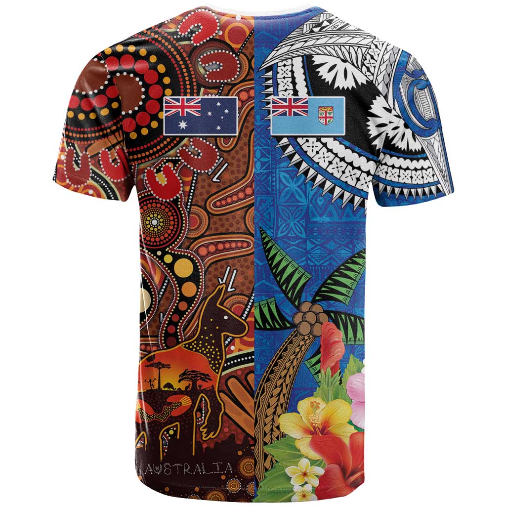 Fiji and Australia Together T Shirt Fijian Tapa Plants with Kangaroo and Aboriginal - Aussie Hoodie