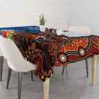 Fiji and Australia Together Tablecloth Fijian Tapa Plants with Kangaroo and Aboriginal - Aussie Hoodie