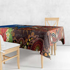 Fiji and Australia Together Tablecloth Fijian Tapa Plants with Kangaroo and Aboriginal - Aussie Hoodie