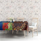 Fiji and Australia Together Tablecloth Fijian Tapa Plants with Kangaroo and Aboriginal - Aussie Hoodie