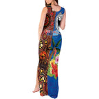 Fiji and Australia Together Tank Maxi Dress Fijian Tapa Plants with Kangaroo and Aboriginal - Aussie Hoodie