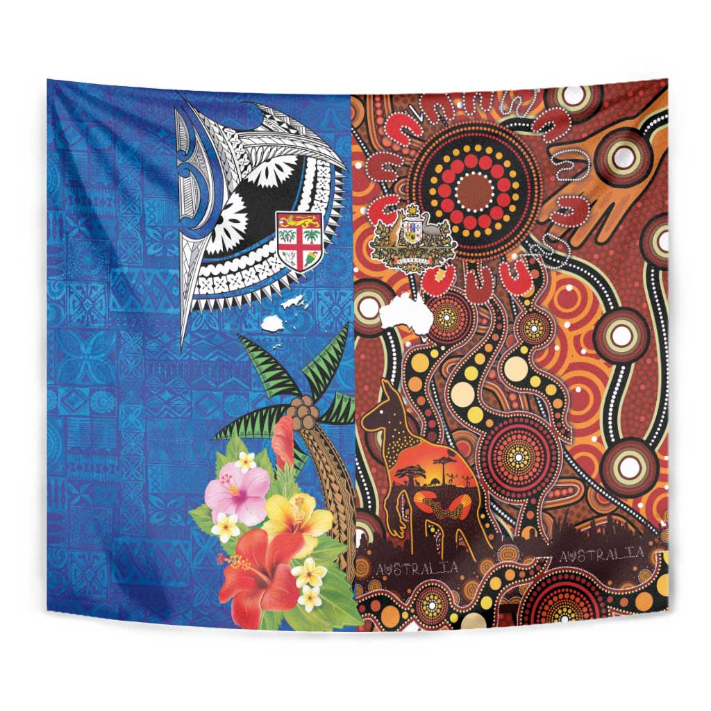 Fiji and Australia Together Tapestry Fijian Tapa Plants with Kangaroo and Aboriginal - Aussie Hoodie
