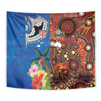 Fiji and Australia Together Tapestry Fijian Tapa Plants with Kangaroo and Aboriginal - Aussie Hoodie