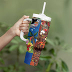 Fiji and Australia Together Tumbler With Handle Fijian Tapa Plants with Kangaroo and Aboriginal - Aussie Hoodie