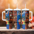 Fiji and Australia Together Tumbler With Handle Fijian Tapa Plants with Kangaroo and Aboriginal - Aussie Hoodie
