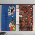Fiji and Australia Together Window Curtain Fijian Tapa Plants with Kangaroo and Aboriginal - Aussie Hoodie