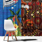 Fiji and Australia Together Window Curtain Fijian Tapa Plants with Kangaroo and Aboriginal - Aussie Hoodie