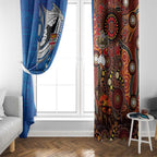 Fiji and Australia Together Window Curtain Fijian Tapa Plants with Kangaroo and Aboriginal - Aussie Hoodie