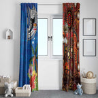 Fiji and Australia Together Window Curtain Fijian Tapa Plants with Kangaroo and Aboriginal - Aussie Hoodie