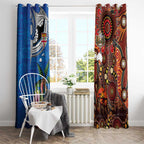 Fiji and Australia Together Window Curtain Fijian Tapa Plants with Kangaroo and Aboriginal - Aussie Hoodie
