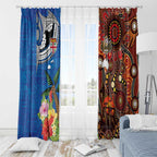 Fiji and Australia Together Window Curtain Fijian Tapa Plants with Kangaroo and Aboriginal - Aussie Hoodie