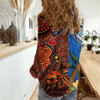 Fiji and Australia Together Women Casual Shirt Fijian Tapa Plants with Kangaroo and Aboriginal - Aussie Hoodie