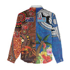 Fiji and Australia Together Women Casual Shirt Fijian Tapa Plants with Kangaroo and Aboriginal - Aussie Hoodie