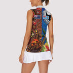 Fiji and Australia Together Women Sleeveless Polo Shirt Fijian Tapa Plants with Kangaroo and Aboriginal - Aussie Hoodie