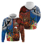 Fiji and Australia Together Zip Hoodie Fijian Tapa Plants with Kangaroo and Aboriginal - Aussie Hoodie