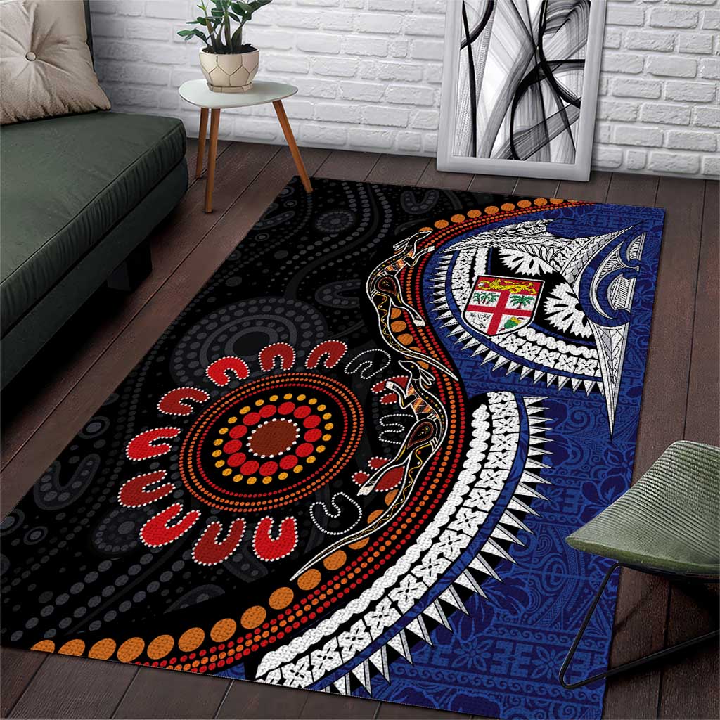 Fiji and Australia Together Area Rug Kangaroo Aboriginal with Tribal Tapa Hibiscus Half Style - Aussie Hoodie