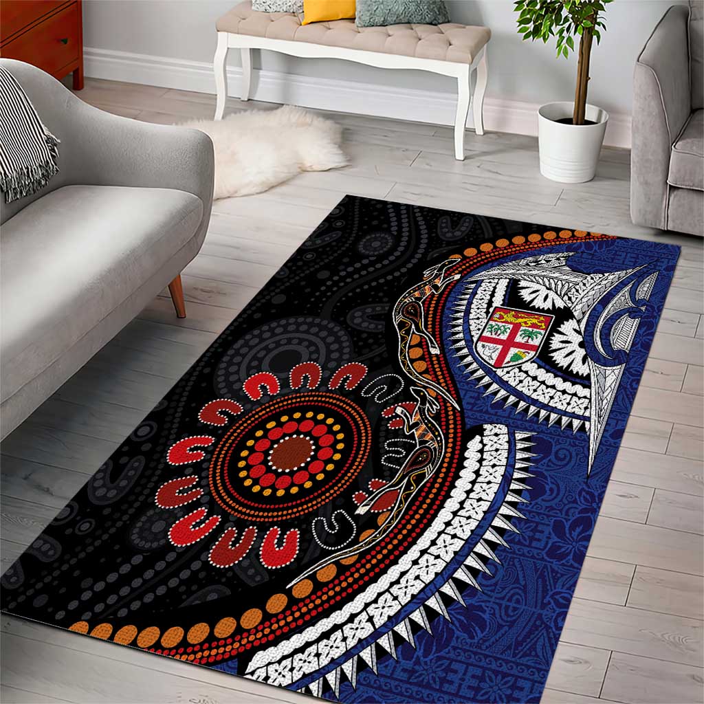 Fiji and Australia Together Area Rug Kangaroo Aboriginal with Tribal Tapa Hibiscus Half Style - Aussie Hoodie