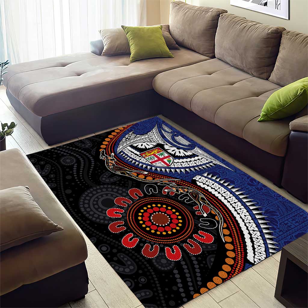 Fiji and Australia Together Area Rug Kangaroo Aboriginal with Tribal Tapa Hibiscus Half Style - Aussie Hoodie