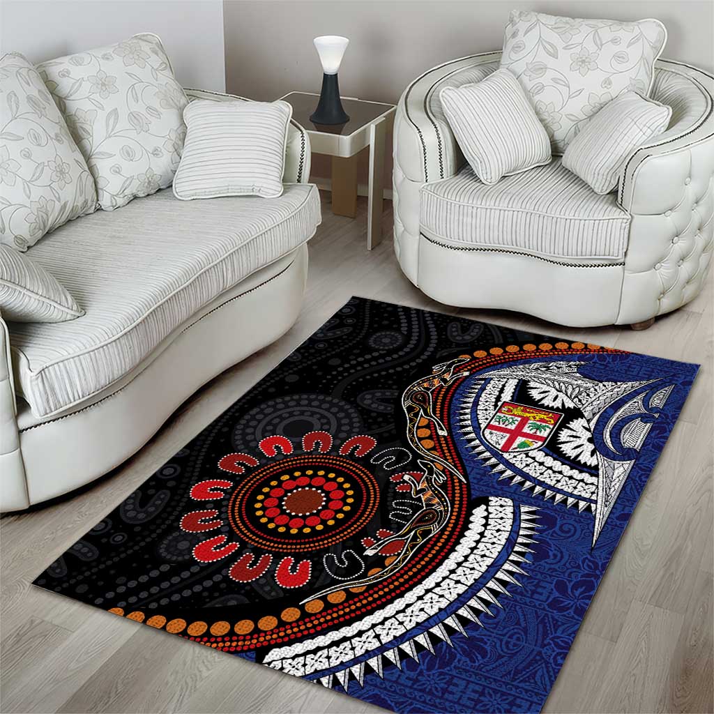 Fiji and Australia Together Area Rug Kangaroo Aboriginal with Tribal Tapa Hibiscus Half Style - Aussie Hoodie